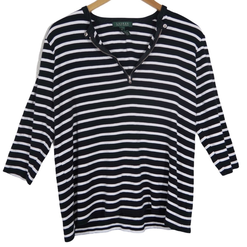 Lauren Ralph Lauren‎ Striped Top Halloween Black White Striped Casual Wednesday